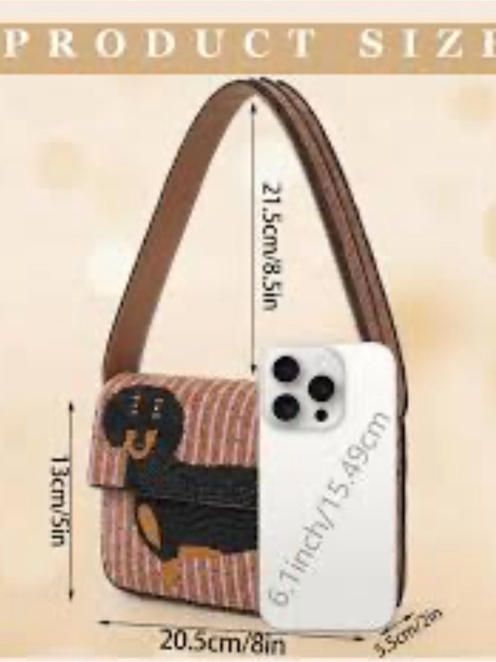 Beaded Dachshund Dog Shoulder Bag in Pink and Black - Designer Style - Picture 3 of 4